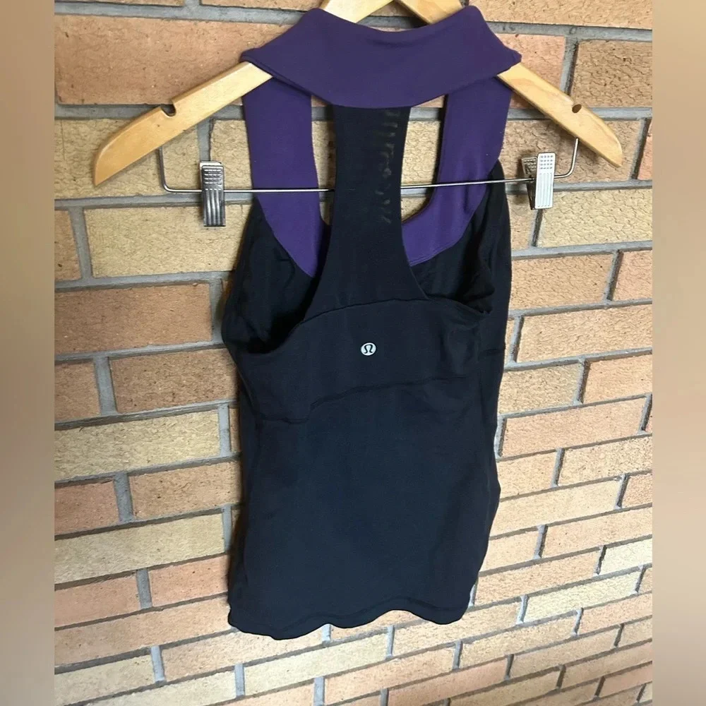 Lululemon Thick Strap Scoop Neck Halter Tank Top Black & Purple Size 4